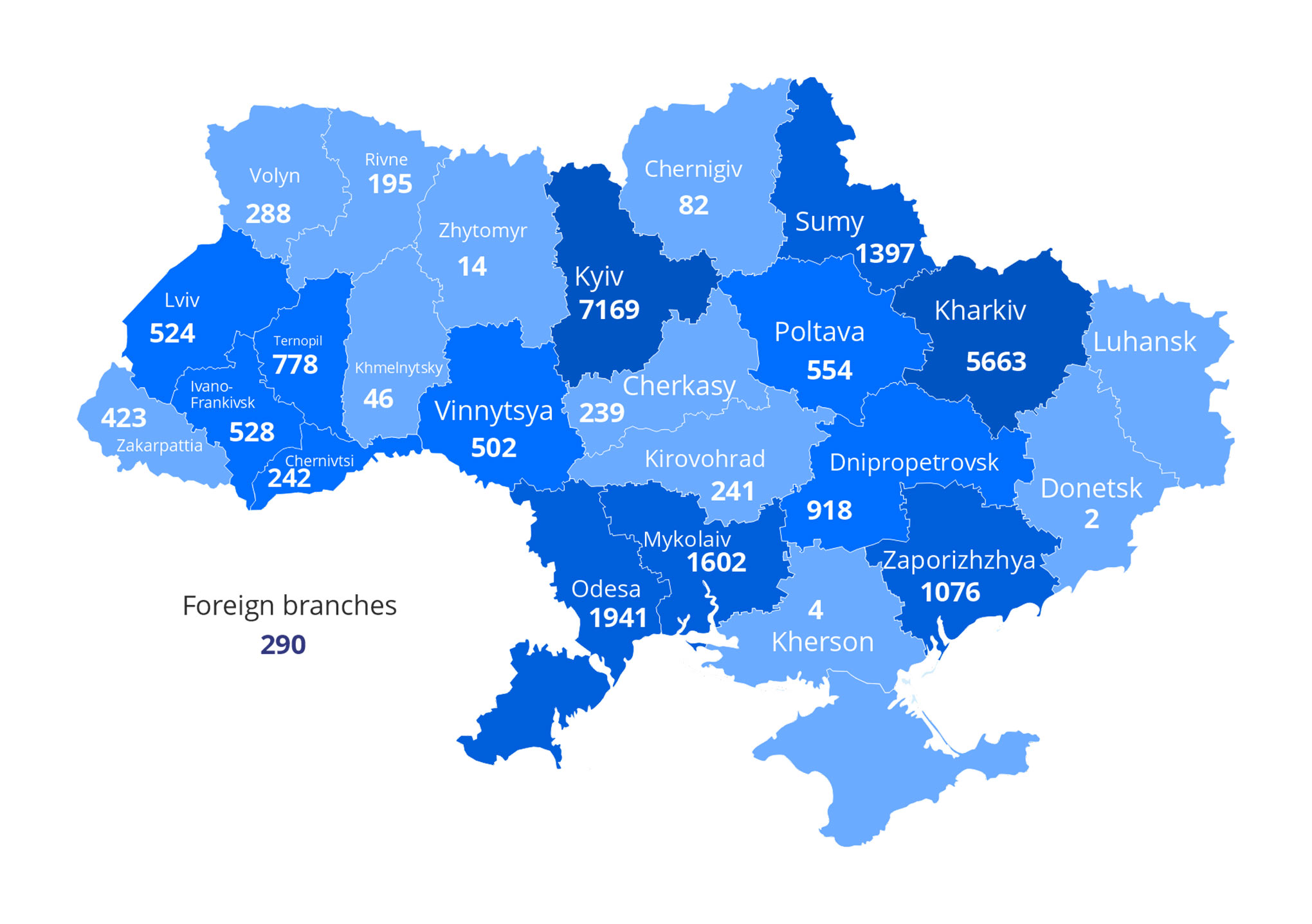 Number of international students in regions